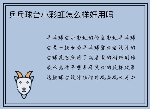 乒乓球台小彩虹怎么样好用吗